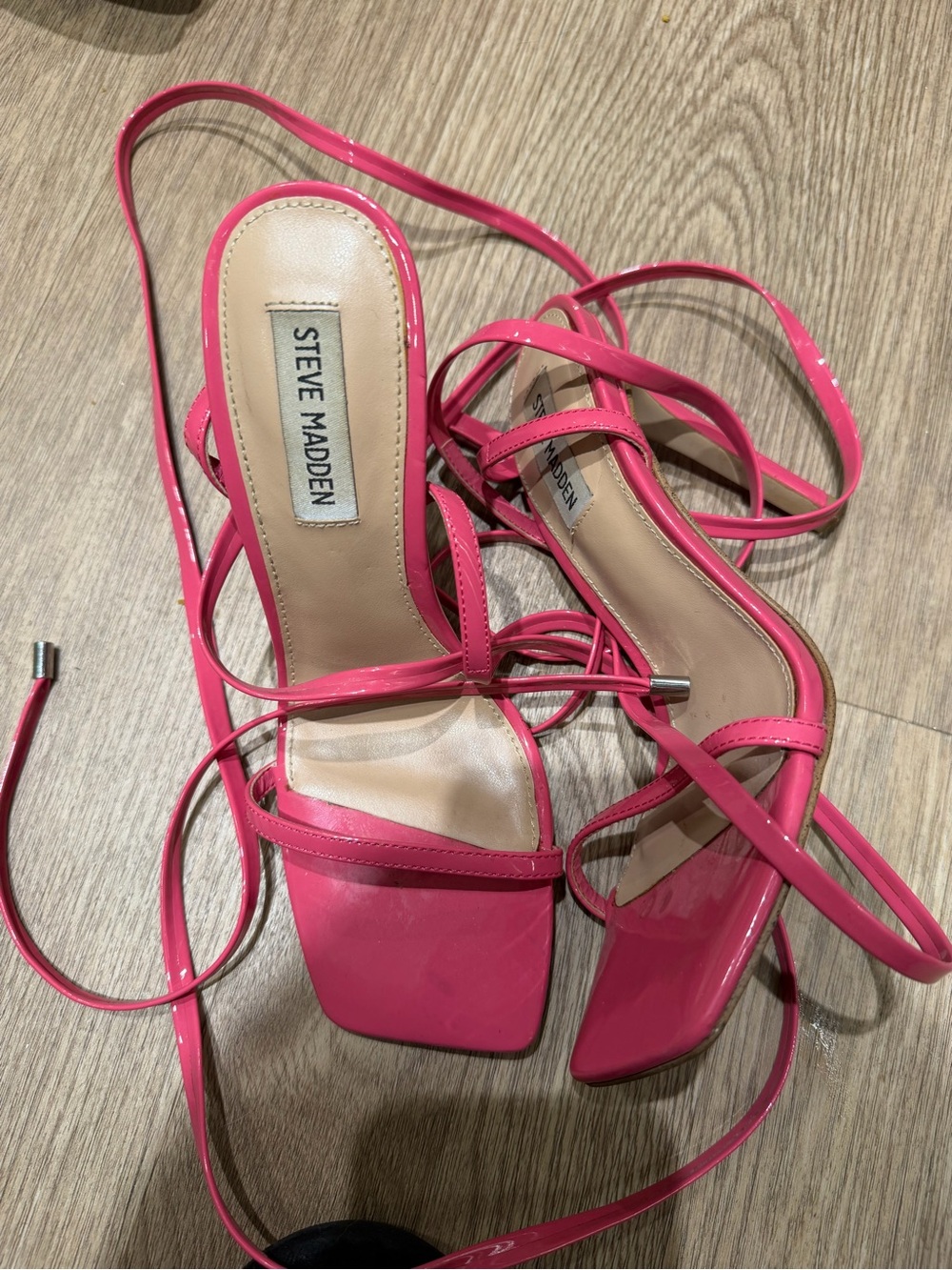 Steve Madden Hot Pink Patent Lace-Up Heeled Sandals